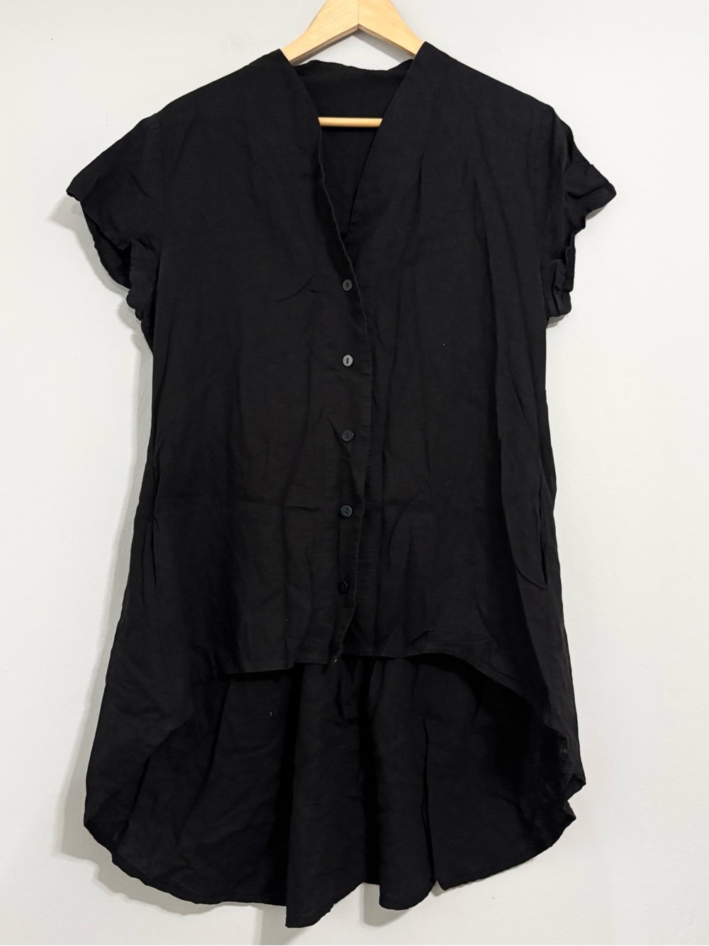 RUTI Linen Blend Black Hi-Low Tunic Blouse Top